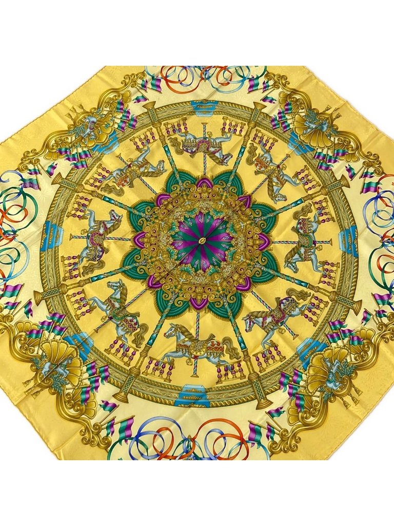 Hermes Scarf Carre 90 Yellow Light Blue Multi